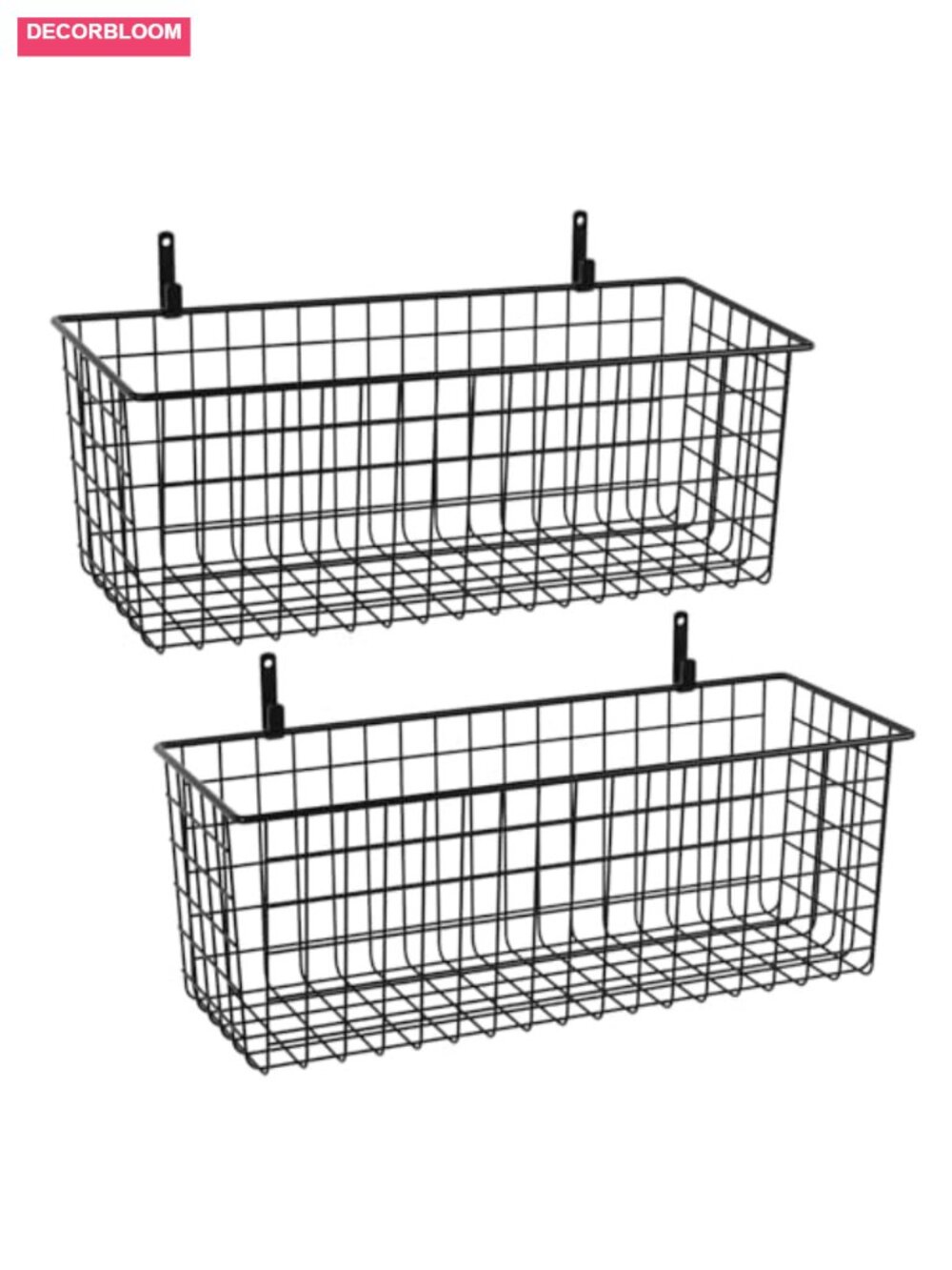 Set of 2 Extra Large Hanging Wall Baskets with Steel Hooks Metal Wire Organizer